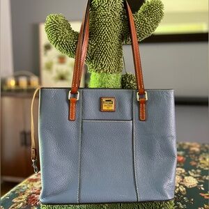 Dooney & Bourke Slate Blue Tote with Brown Straps
